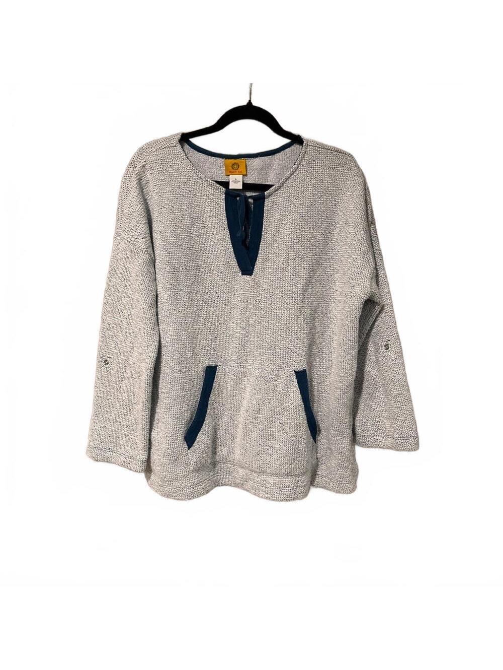 Ruby Rd. Blue Knit Scoop Neck Sweater sleeve button clasps